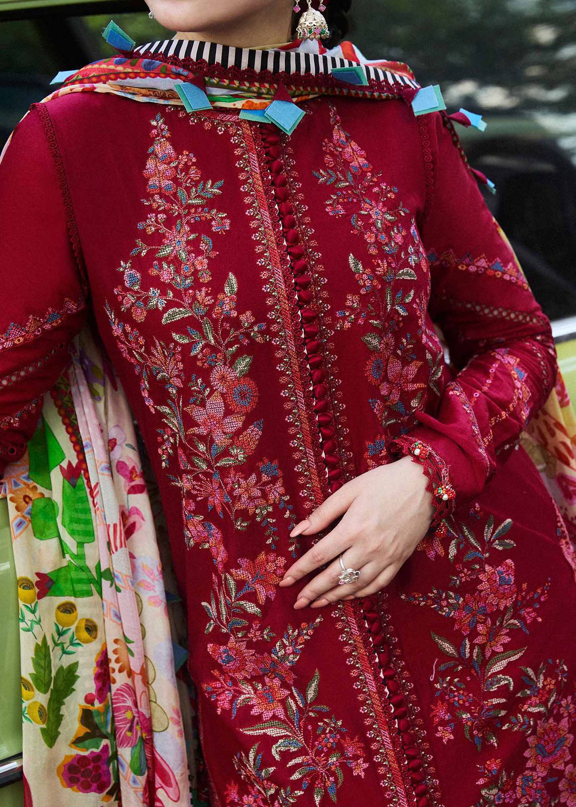 Ruby Red - 3 Piece Embroidered Lawn Suit | Ready To Wear