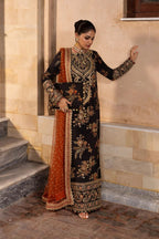 Midnight Gold Charm - 3 Piece Embroidered Silk Suit | Ready To Wea