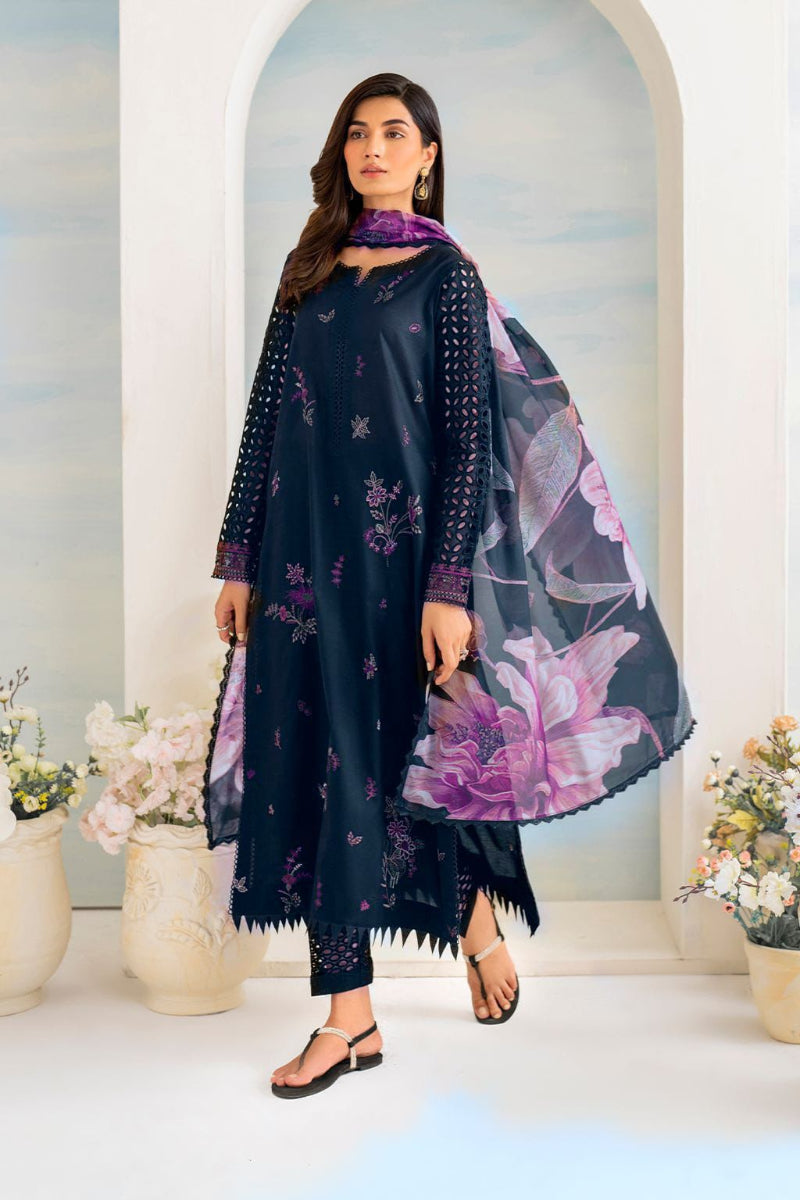 Navy Lilac - 3 Piece Embroidered Lawn Suit | Ready To Wear