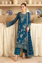 Teal Dusk - Embroidered Chiffon Suit With Organza Dupatta | Ready To Wear