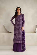 Deep Purple - Embroidered Chiffon Suit | Ready To Wear