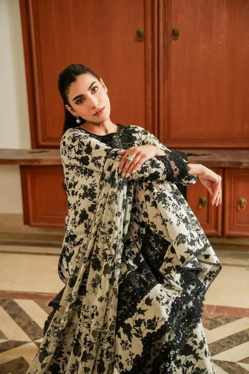 03-Piece Printed Lawn Suit With Chiffon Dupatta | Ready To Wear