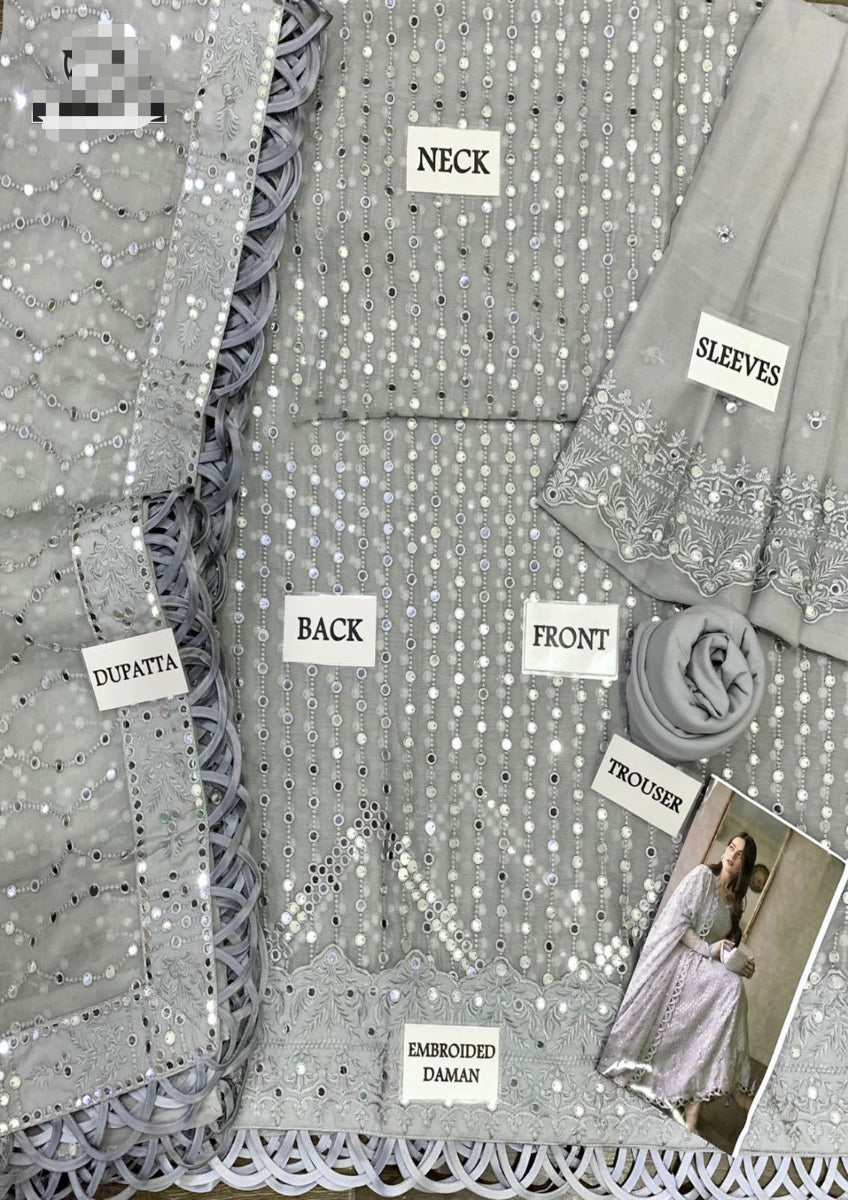 Ready-to-Wear Grey Sequin Lehenga Set | Pre-Finished 3-Piece Formal Outfit