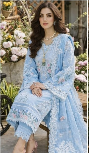 03-Piece Cotton Suit With Embroidery - Ready To Wear