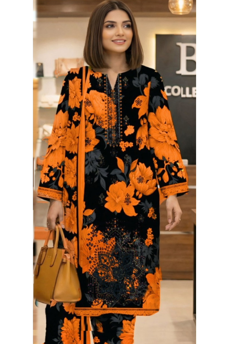 03-Piece Printed Lawn Suit - Ready To Wear