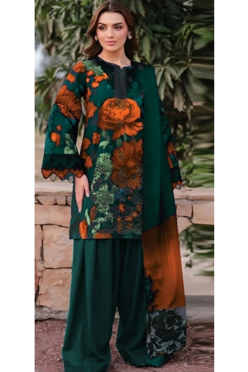 03-Piece Printed Lawn Suit - Ready To Wear
