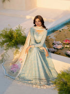 Pastel Aqua Floral Anarkali - Embroidered Lawn Suit | Ready To Wear