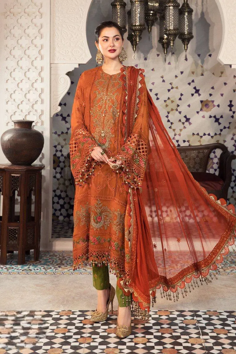 Burnt Orange Embellished - 3 Piece Chiffon Suit | Ready To Wear