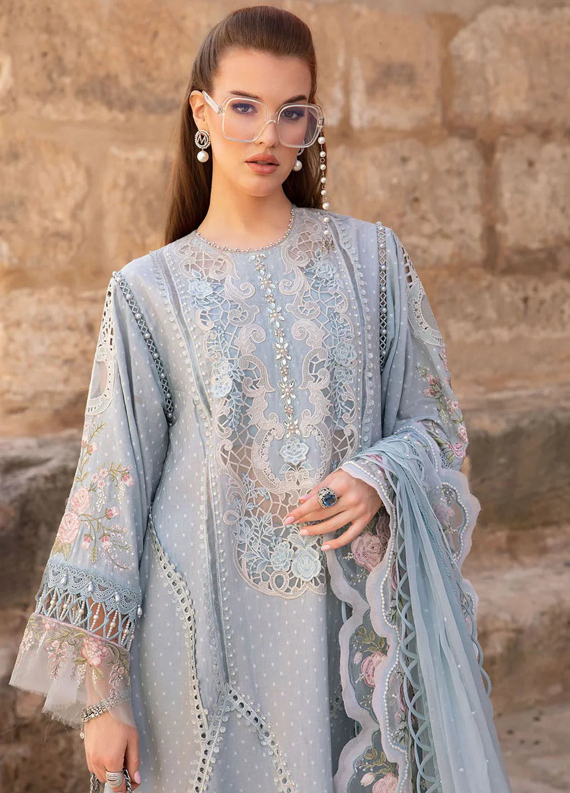 Powder Blue - 3 Piece Chikankari Suit | Ready To Wear