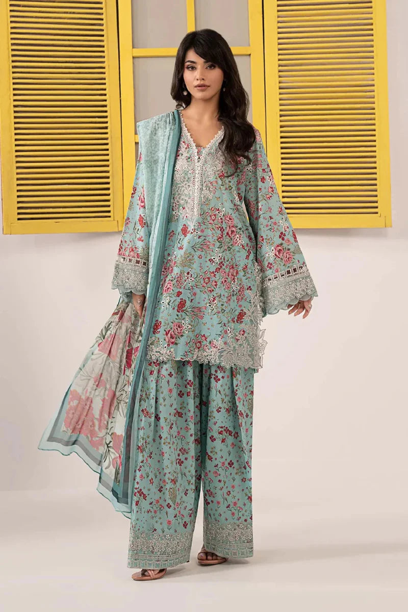 Aqua Floral Bloom - 3 Piece Printed Lawn Suit | Ready To Wear