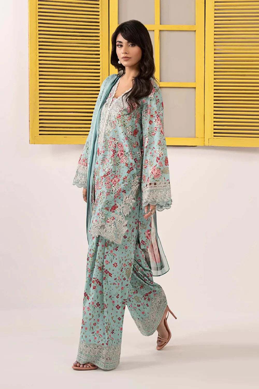Aqua Floral Bloom - 3 Piece Printed Lawn Suit | Ready To Wear