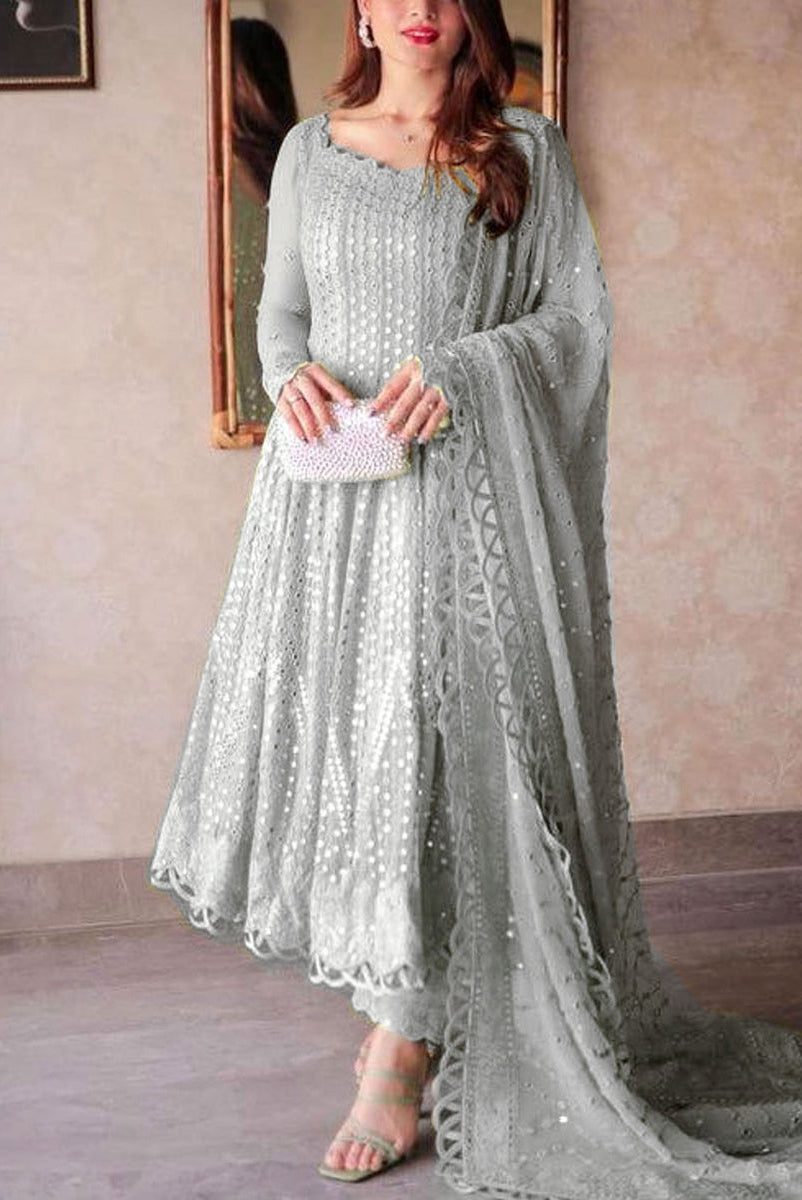 Ready-to-Wear Grey Sequin Lehenga Set | Pre-Finished 3-Piece Formal Outfit
