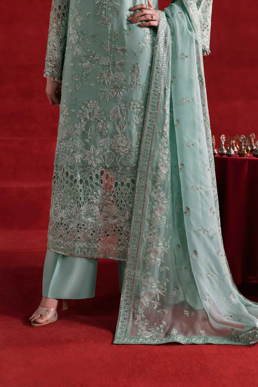 Sage Green - Embroidered Chiffon Suit | Ready To Wear