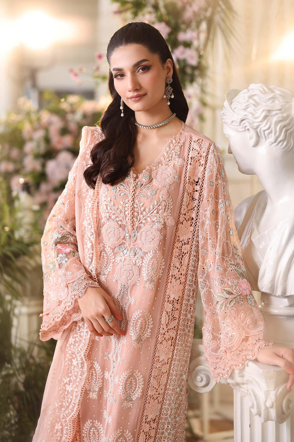 Soft Peach - Embroidered Chiffon Suit | Ready TO Wear