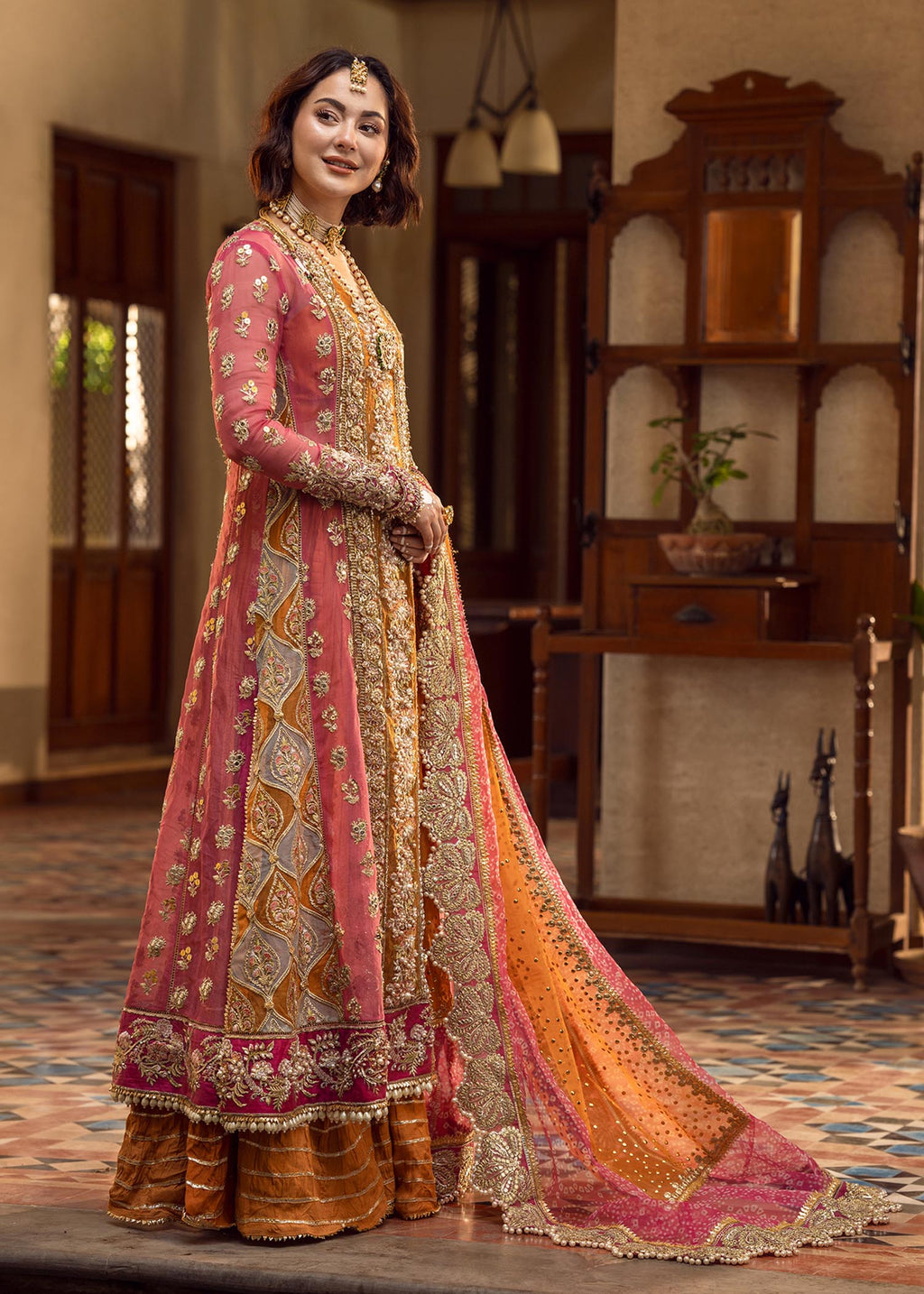 Pink & Gold Embroidered Chiffon Suit | Ready-to-Wear Formal Set