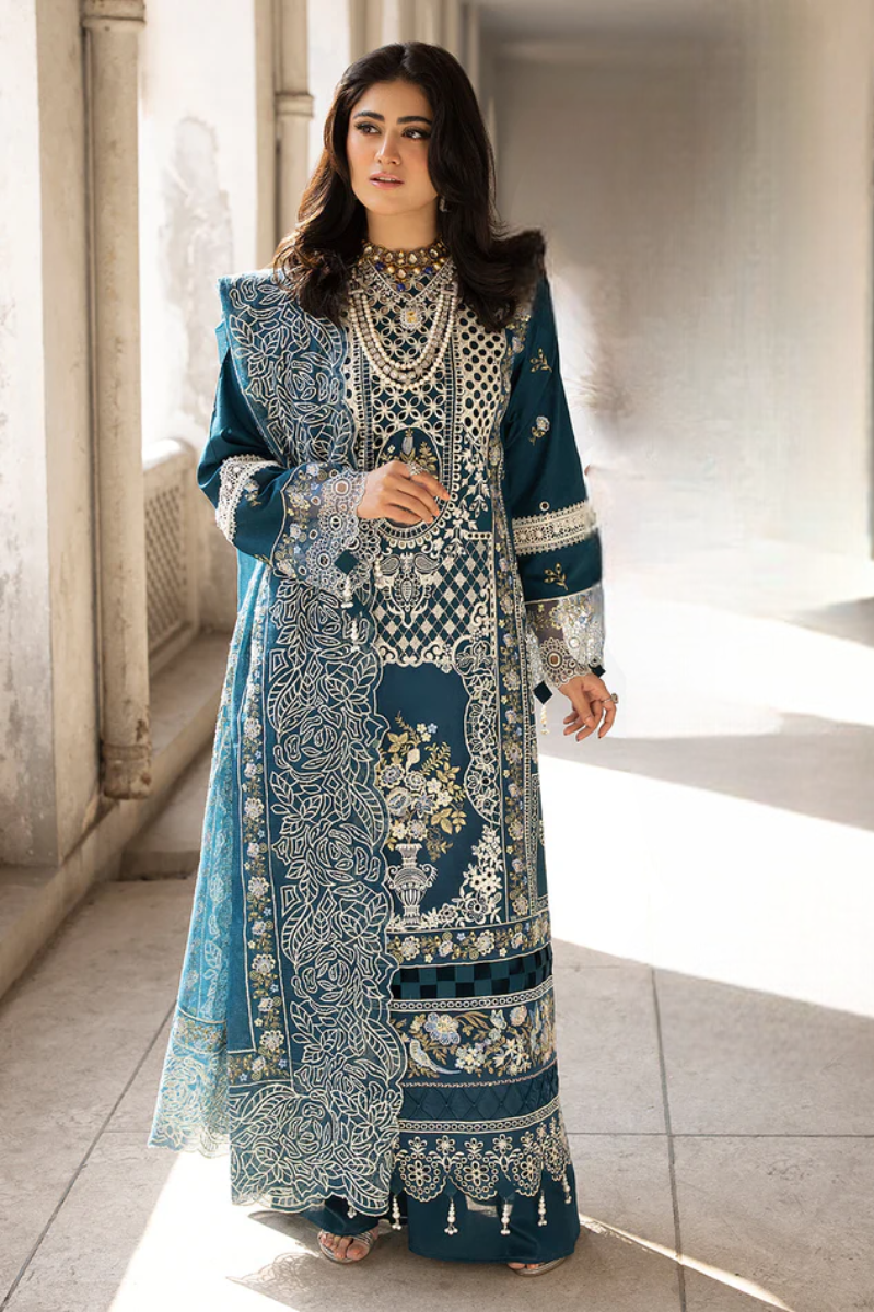 Teal Blue Heritage - 3 Piece Heavy Embroidered Suit | Ready To Wear