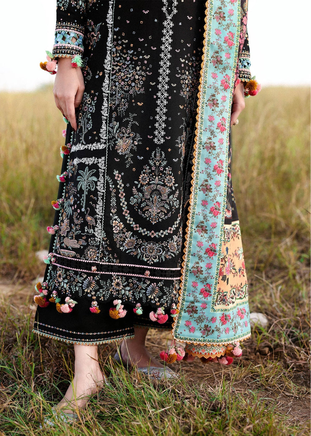 Black Chikankari Lawn Suit with Printed Dupatta | Ready-to-Wear