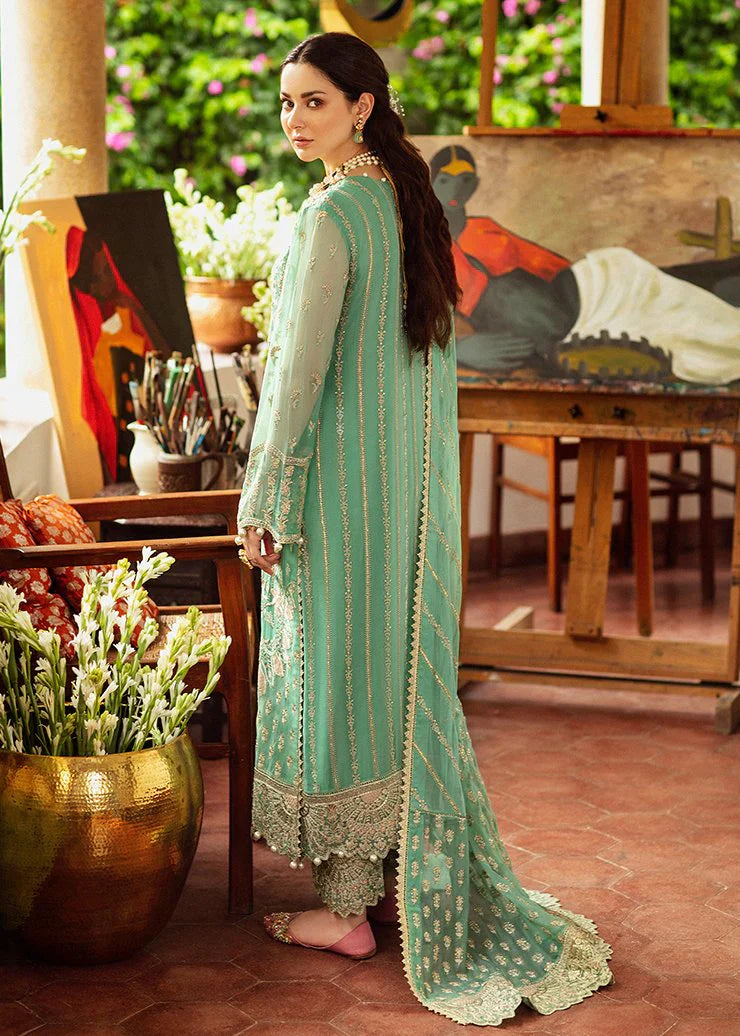 Sea Green Embellished 3 Piece Flared Suit | Ready To Wear